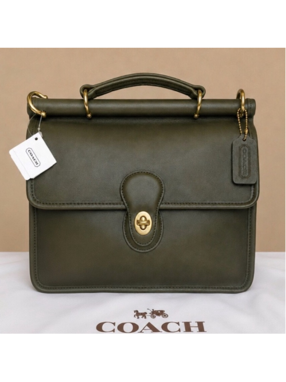 COACH Willlis 9927 Olive Moss Loden Green Turn Lock Satchel with COA Dustbag NWT